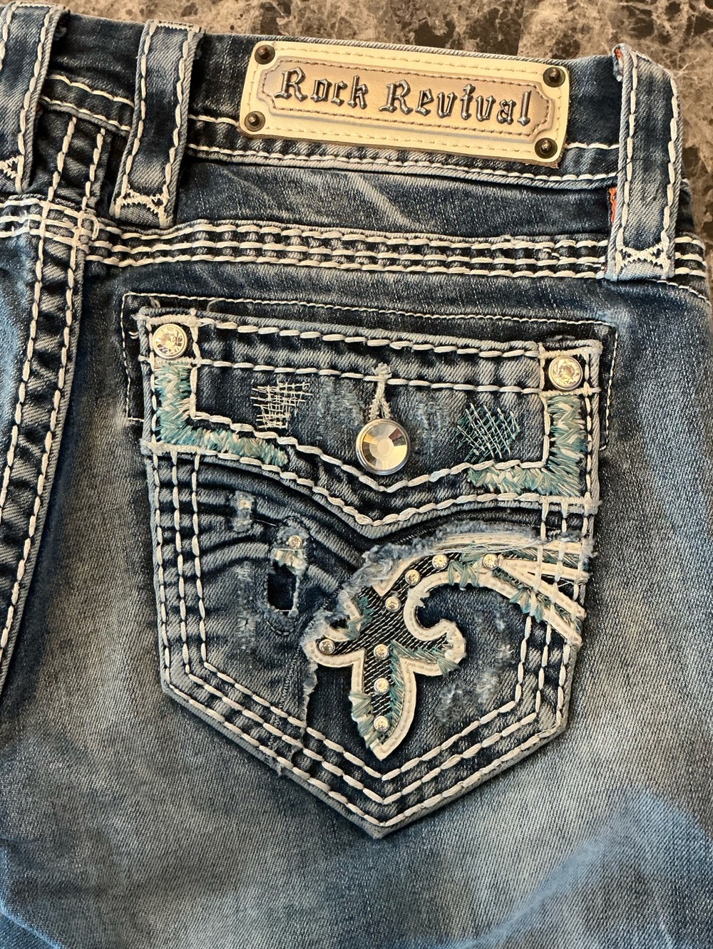 Rock Revival Festival Boho Mid Rise Ankle Skinny Jeans Kyla SZ 25 Cowgirl Rodeo - Picture 13 of 16